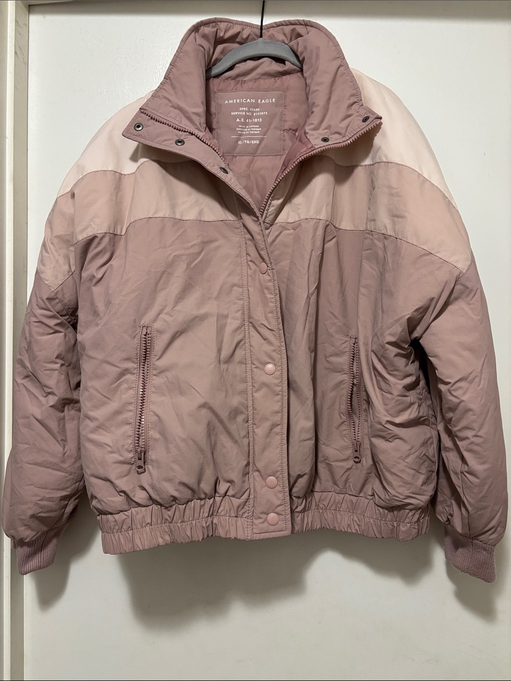 American Eagle Outfitters Pink & Cream Colorblock Puffer Jacket